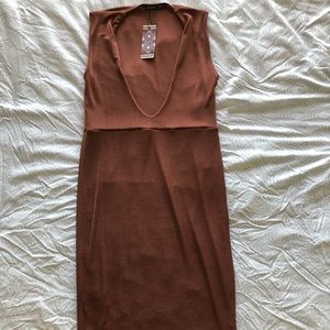 Boohoo Plus Plunge Textured Slinky Midi Dress